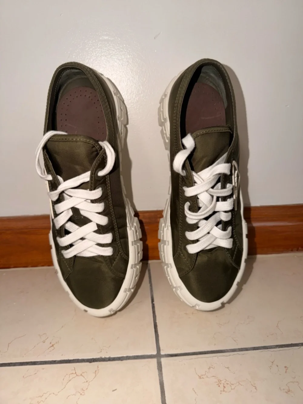 Prada Double Wheel Platform Nylon Sneakers in Olive - Picture 4 of 6